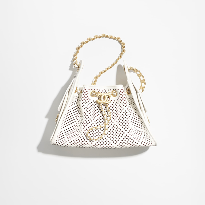 chanel 25 mini perforated calfskin chain hand tote bag